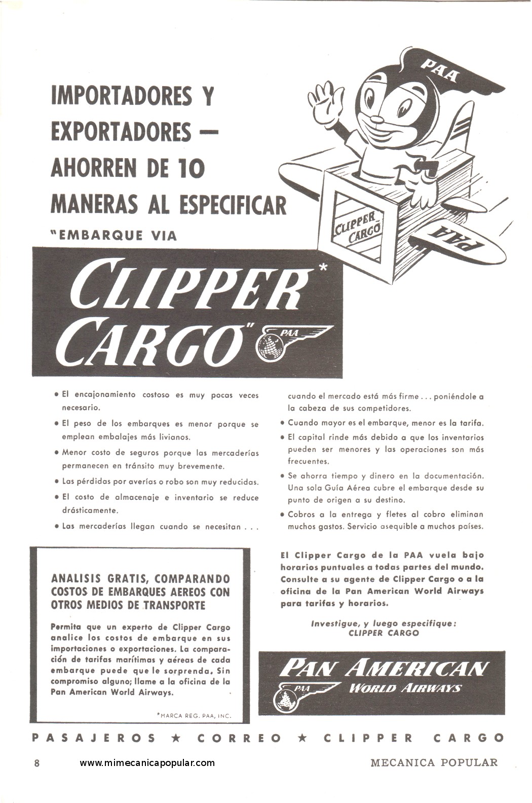 Publicidad - Clipper Cargo - Pan American World Airways - Febrero 1951