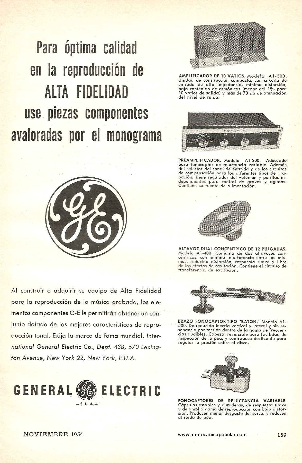 Publicidad - Alta Fidelidad General Electric - Noviembre 1954