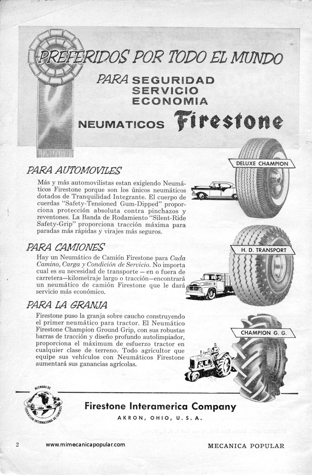 Publicidad - Neumáticos Firestone - Febrero 1957