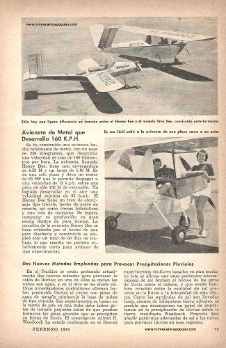 Avioneta de Metal que Desarrolla 160 K.P.H. - Febrero 1953