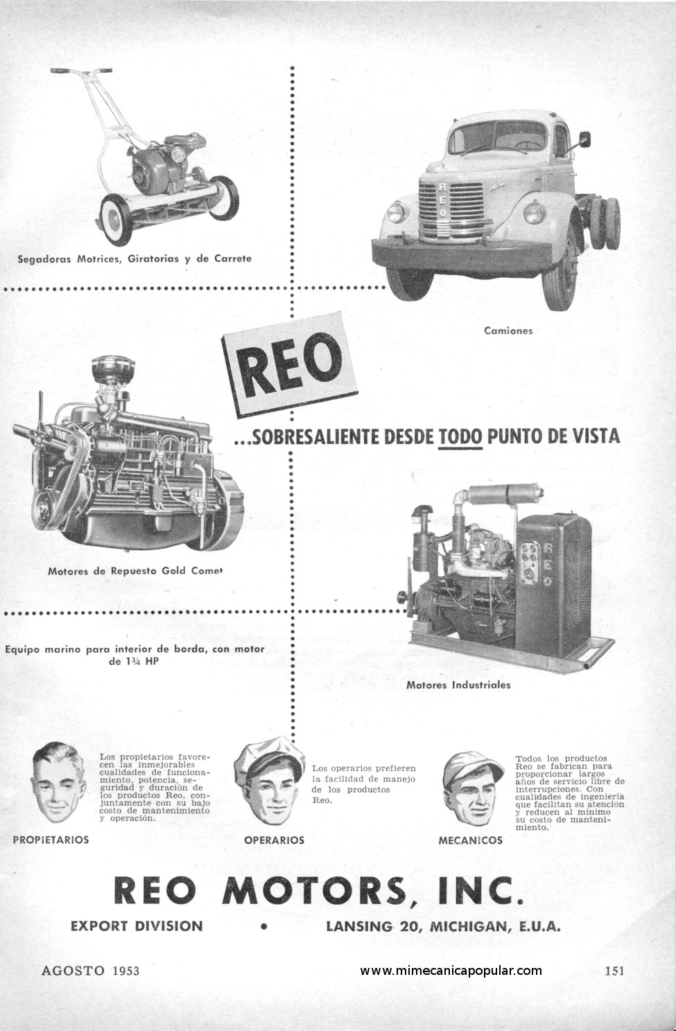 Publicidad - REO MOTORS, INC. - Agosto 1953