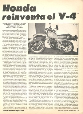 La Motocicleta Honda reinventa el V-4 - Agosto 1982