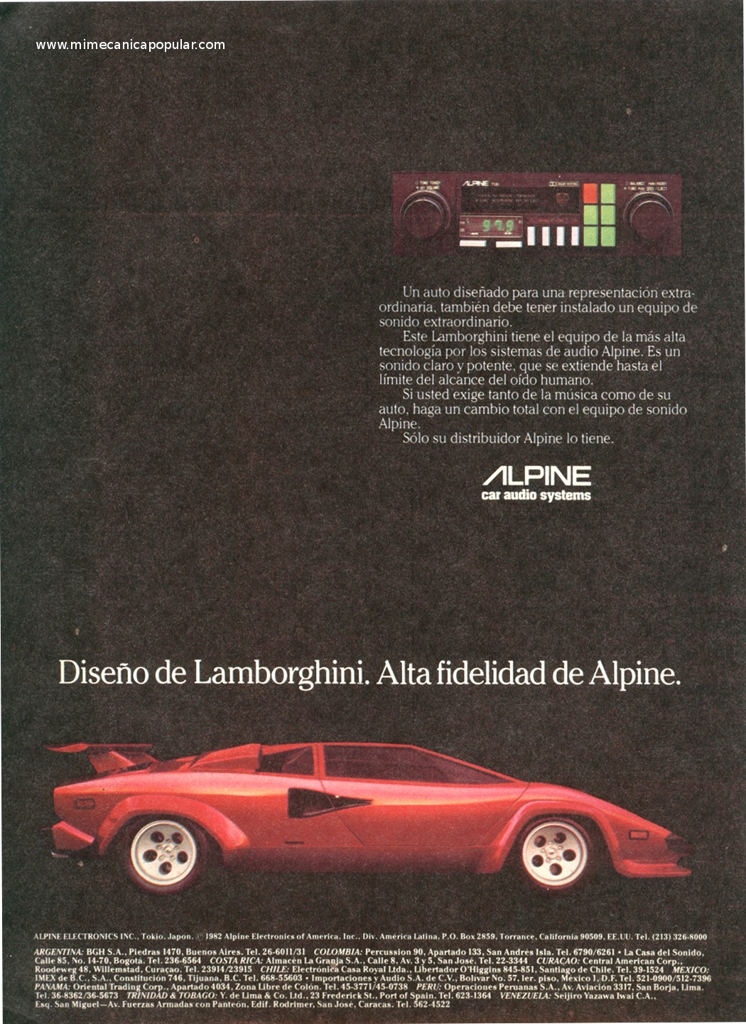 Publicidad - Autoestéreos Alpine - Agosto 1982