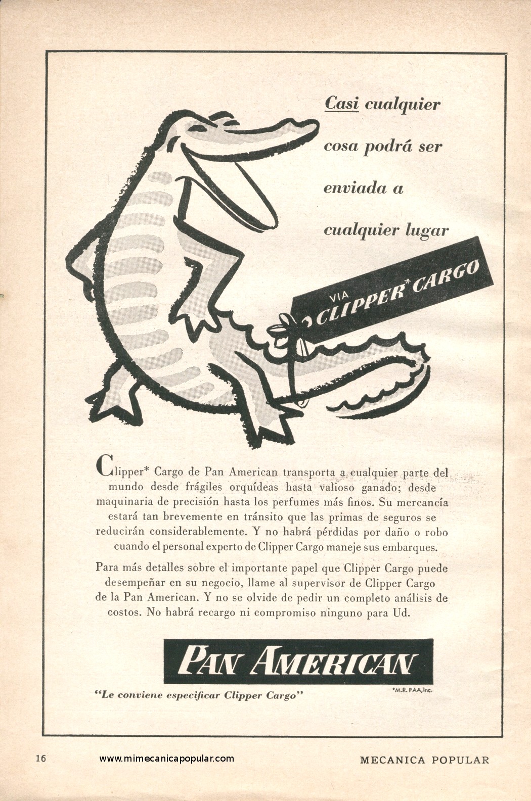 Publicidad - Clipper Cargo - Pan American World Airways - Agosto 1956