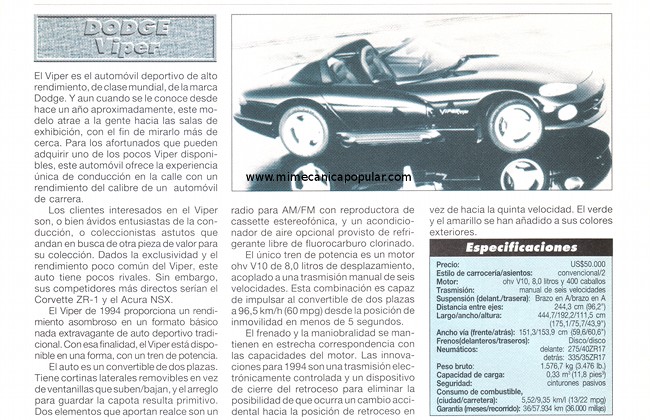 Dodge Viper - Mayo 1994