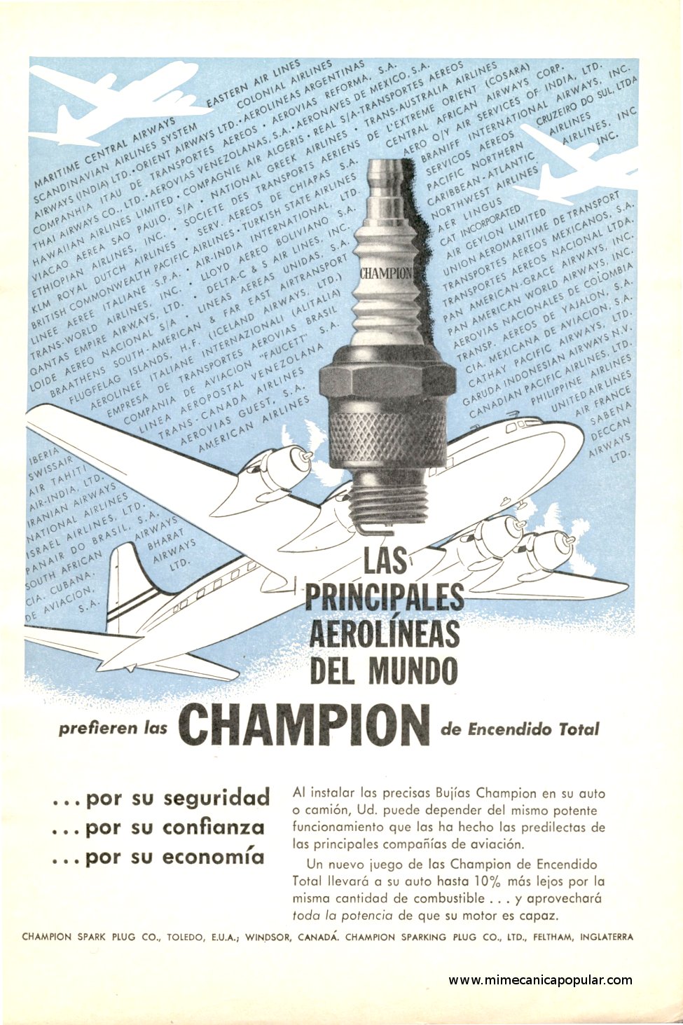 Publicidad - Bujías Champion - Julio 1954