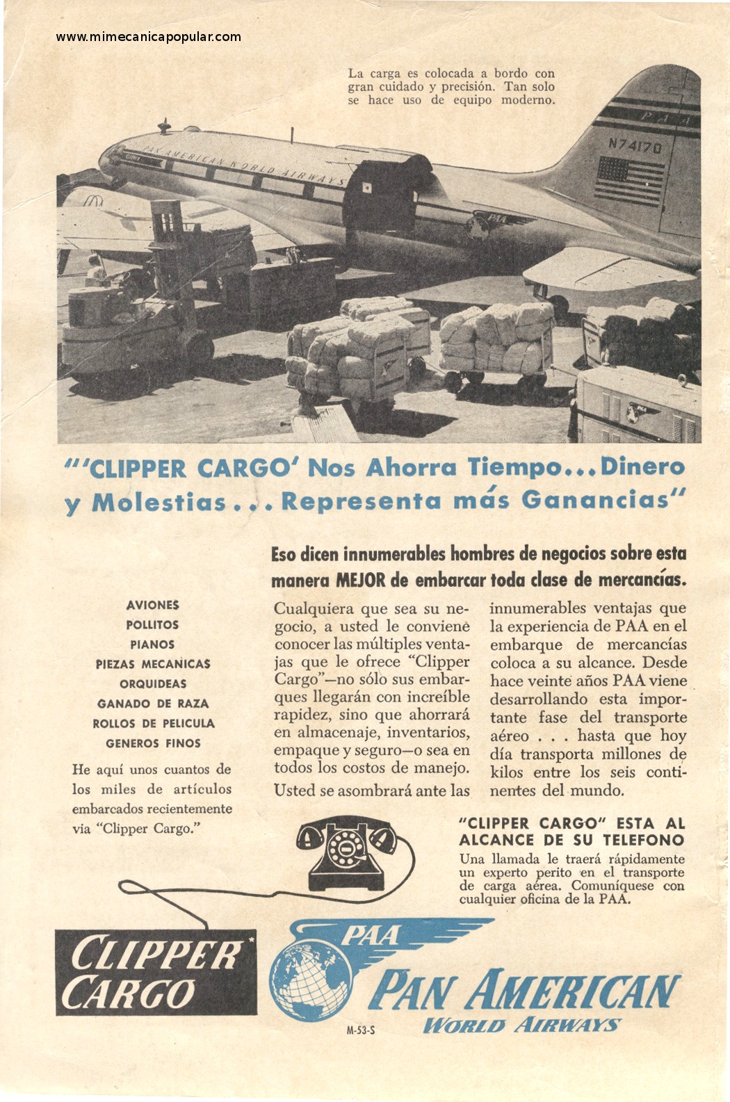 Publicidad - Clipper Cargo - Pan American World Airways - Mayo 1951