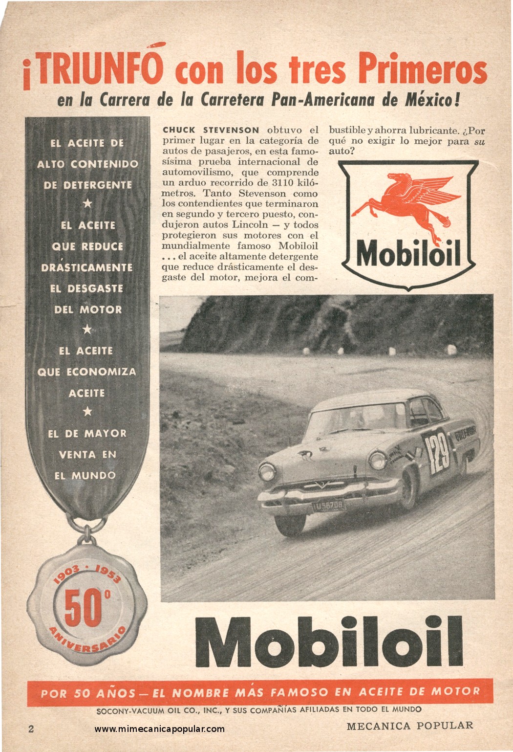 Publicidad - Aceite de Motor Mobiloil - Octubre 1953