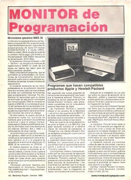 Monitor de Programación - Octubre 1985