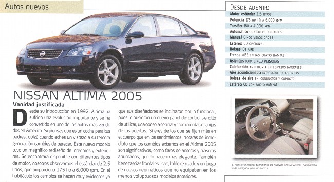 Nissan Altima 2005 - Octubre 2004