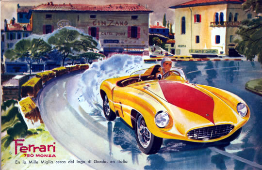 Ferrari 750 Monza - En la Mille Miglia cerca del lago di Garda, en Italia
