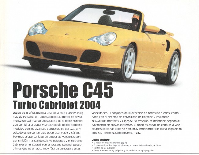 Porsche C45 Turbo Cabriolet 2004 - Diciembre 2003