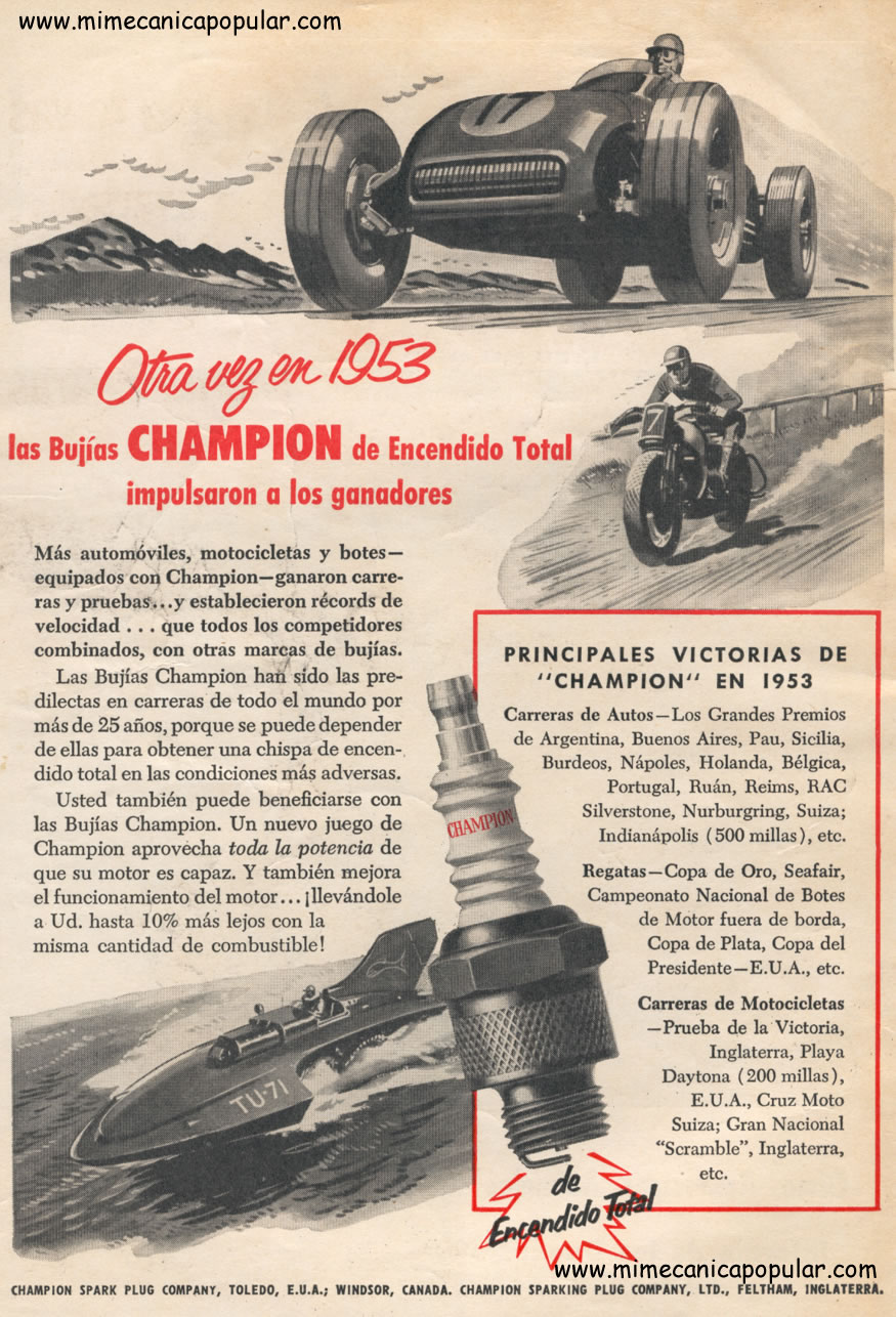 Publicidad - Bujías Champion - Enero 1954