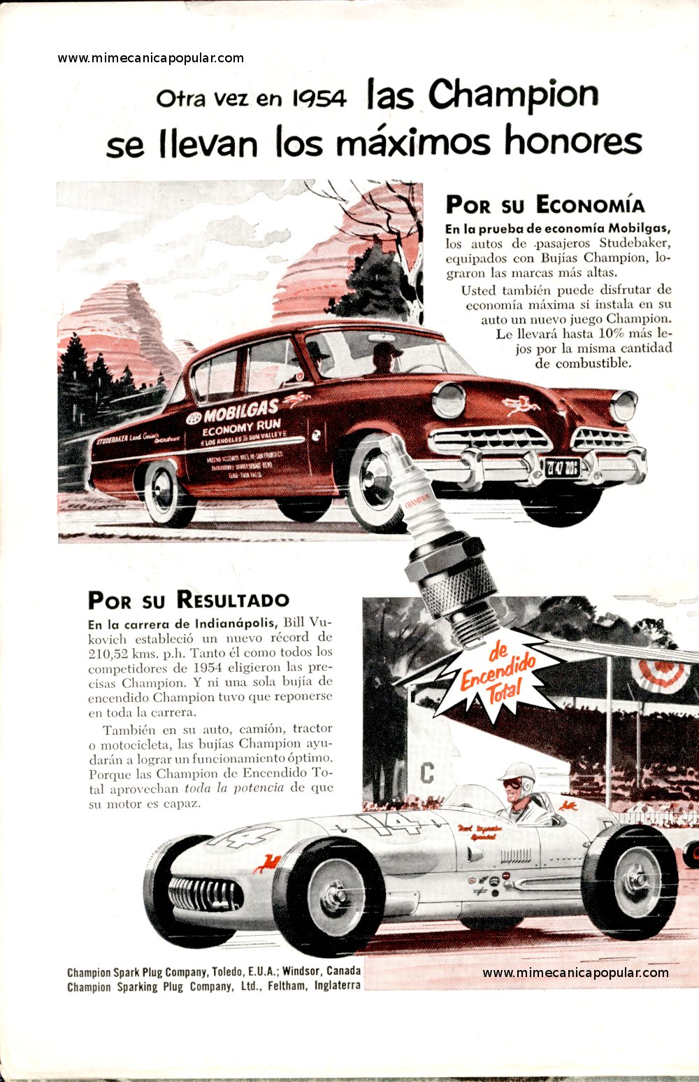 Publicidad - Bujías Champion - Diciembre 1954