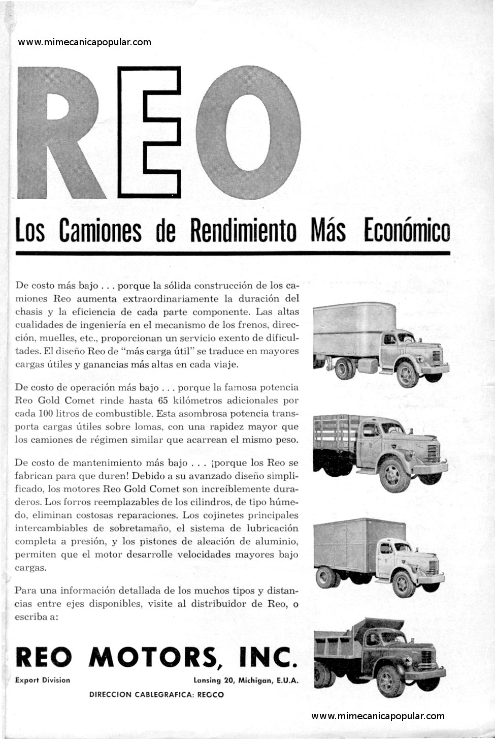 Publicidad - Camiones REO MOTORS, INC. - Marzo 1954