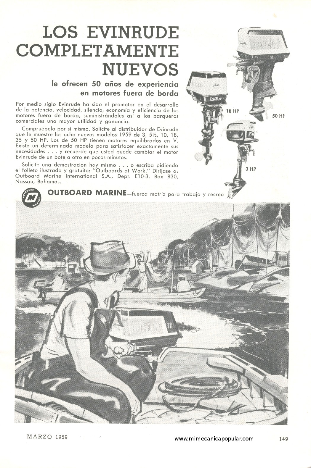 Publicidad - Motores Fuera de Borda Evinrude - Marzo 1959