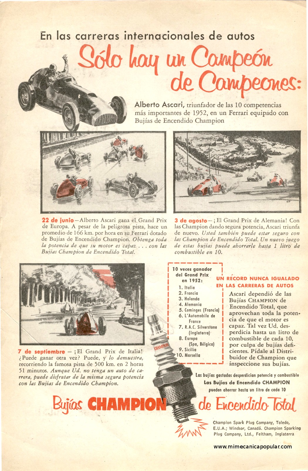 Publicidad - Bujías Champion - Enero 1953