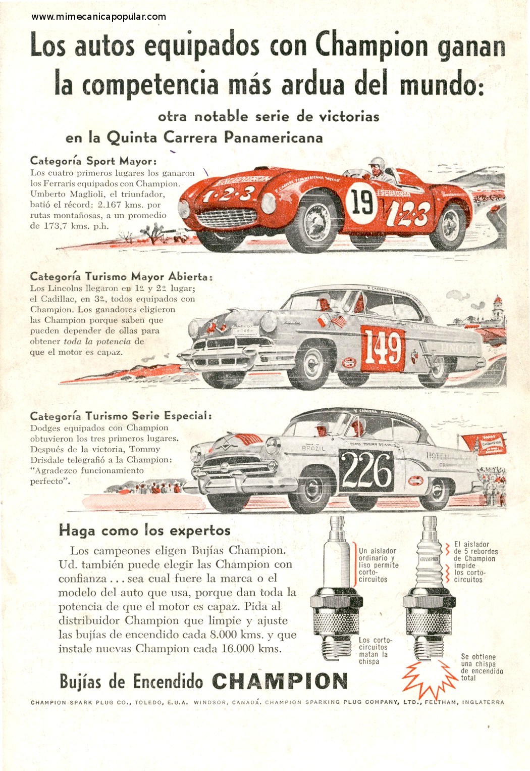 Publicidad - Bujías Champion - Marzo 1955