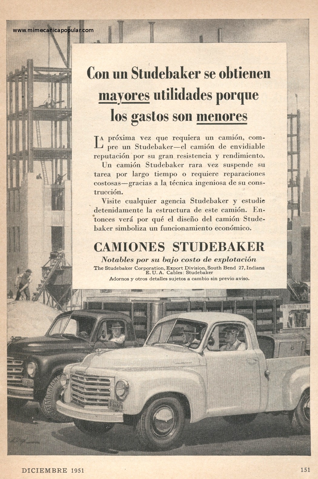 Publicidad - Camiones Studebaker - Diciembre 1951