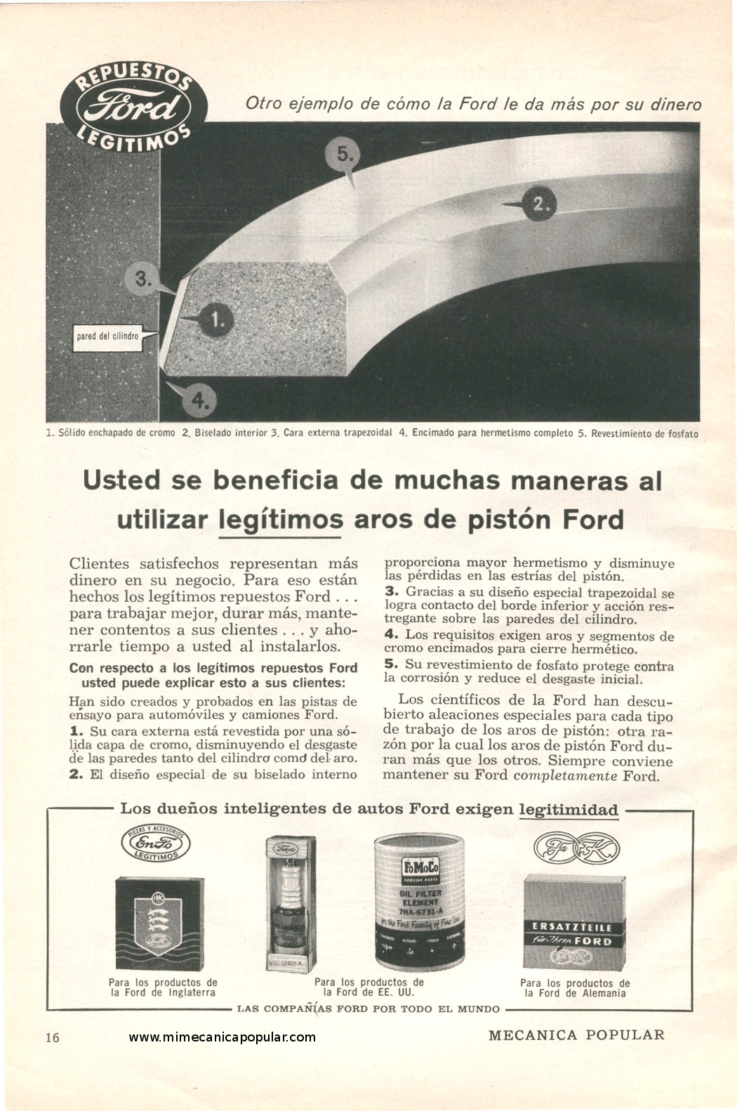 Publicidad - Repuestos Legítimos Ford - Febrero 1960