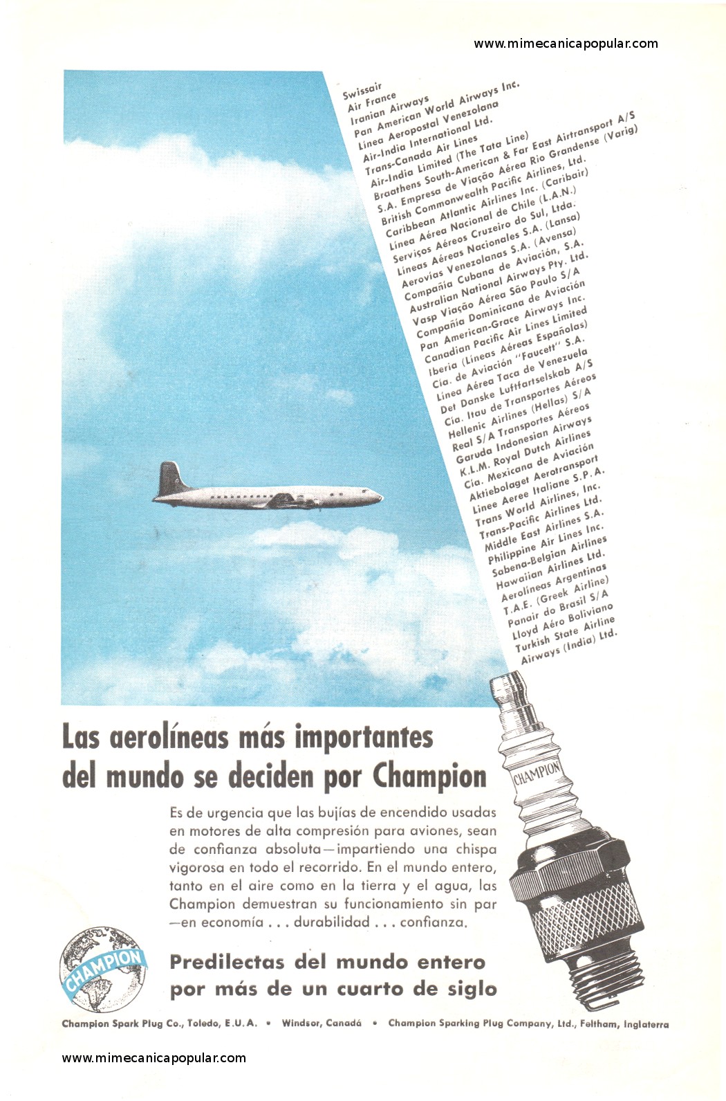 Publicidad - Bujías Champion - Enero 1952