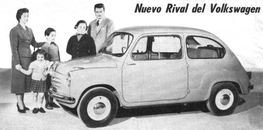 Nuevo Rival del Volkswagen - El Fiat 600, considerado como un coche de cuatro pasajeros, puede llevar dos adultos y tres niños