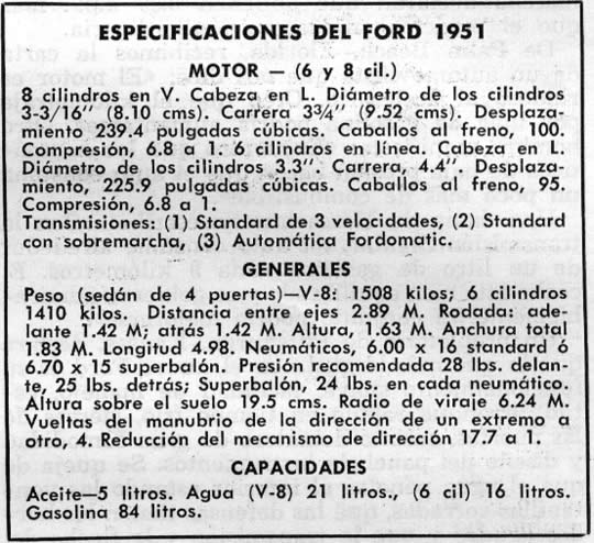 ESPECIFICACIONES DEL FORD 1951