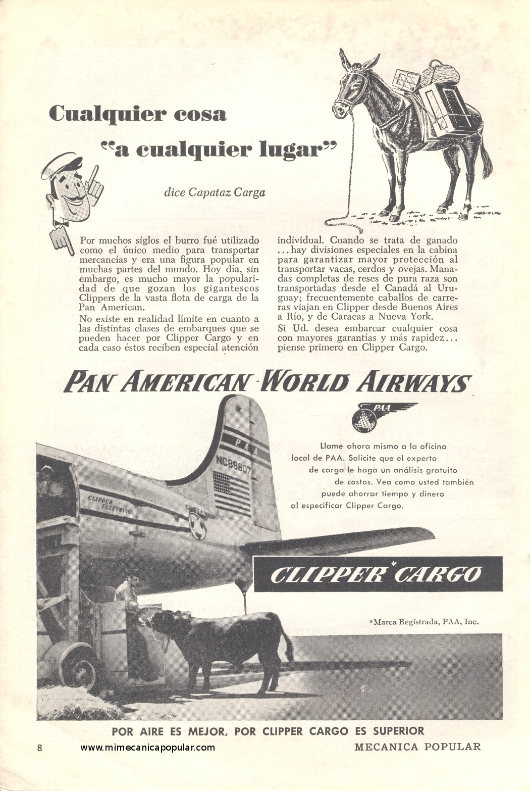 Publicidad - Clipper Cargo - Pan American World Airways - Noviembre 1952