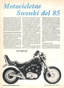 Motocicletas Suzuki del 85 - Abril 1985
