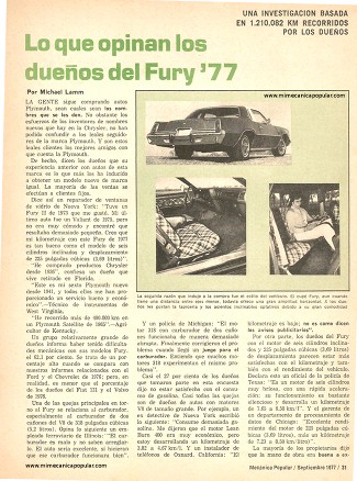 Informe de los Dueños del Plymouth Fury 1977 - Septiembre 1977