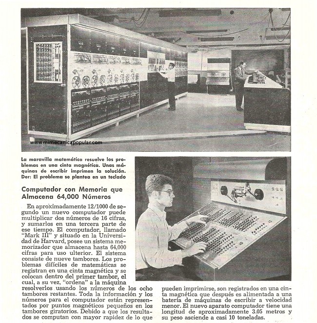 Computador con memoria que almacena 64,000 números - Enero 1950