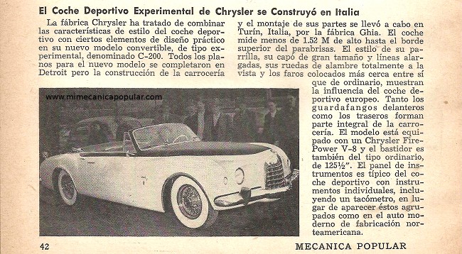 El coche deportivo experimental de Chrysler se construyó en Italia - Agosto 1952