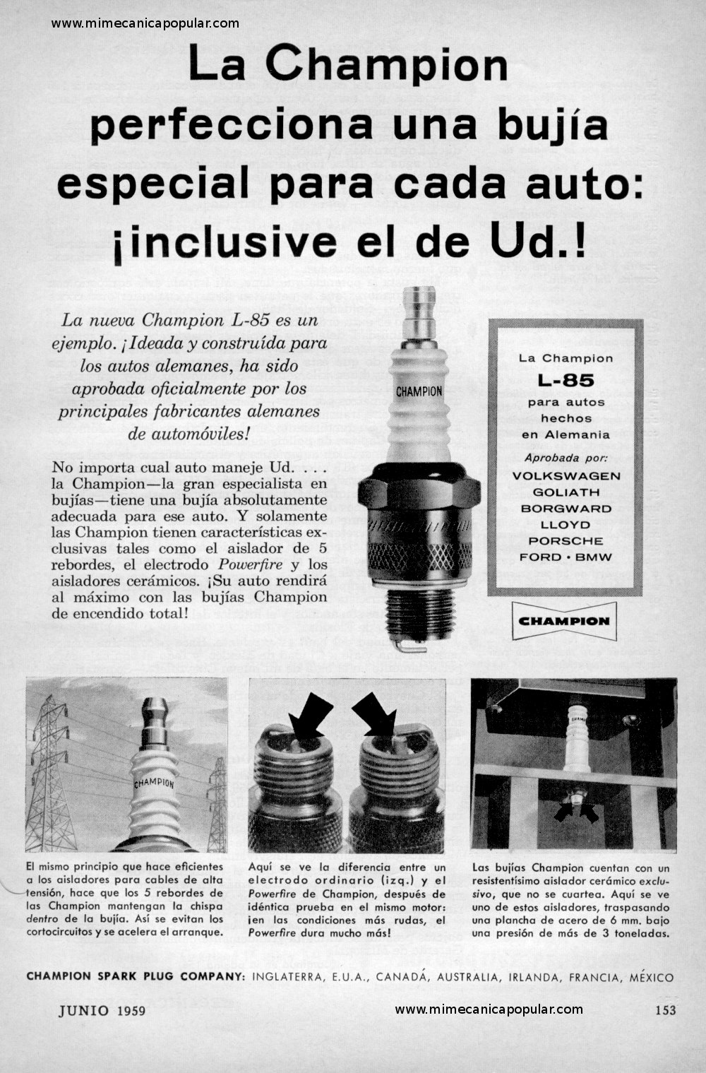 Publicidad - Bujías Champion - Junio 1959