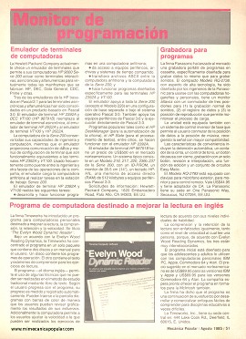 Monitor de programación - Agosto 1985