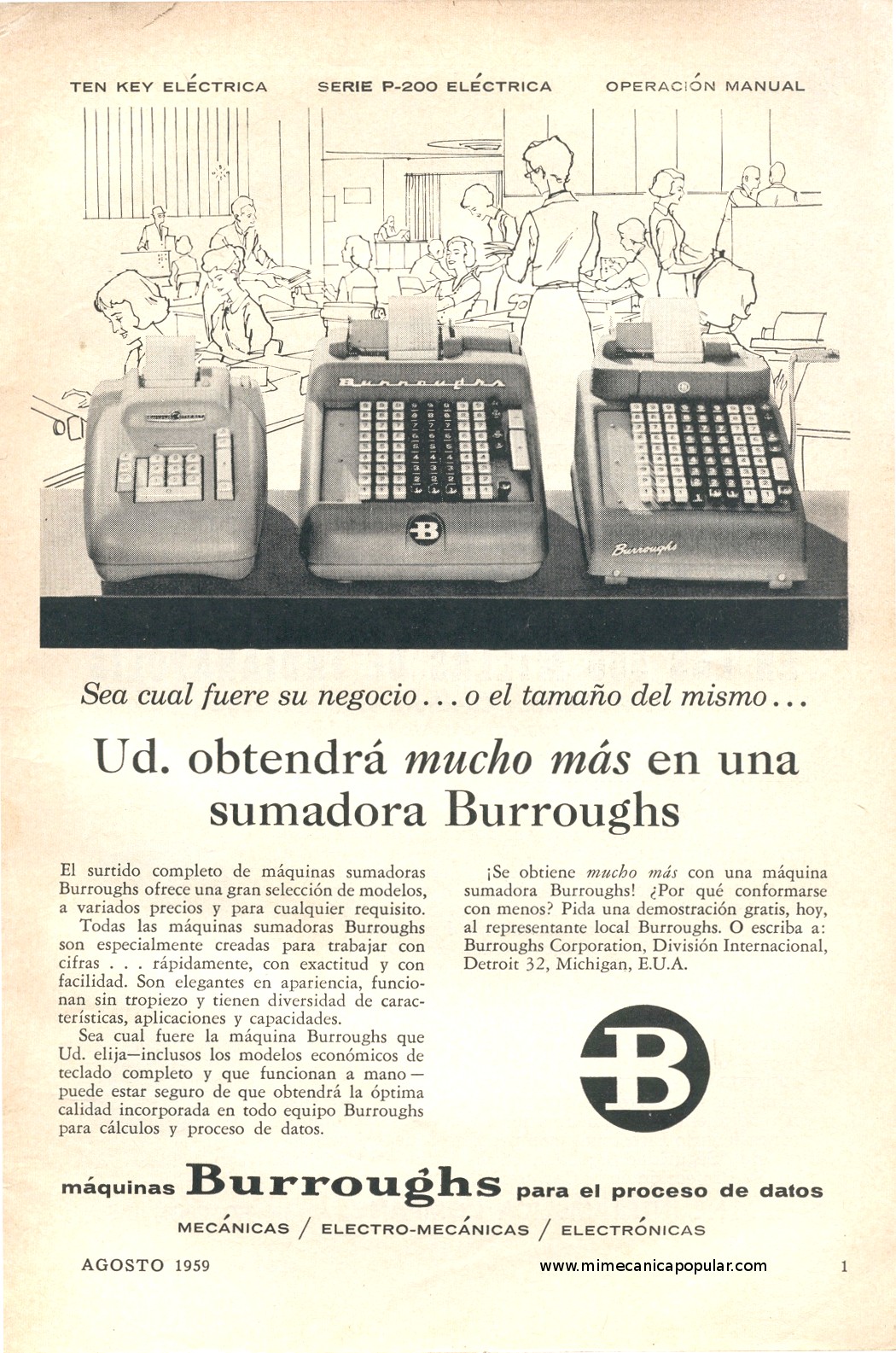 Publicidad - Sumadoras Burroughs - Agosto 1959